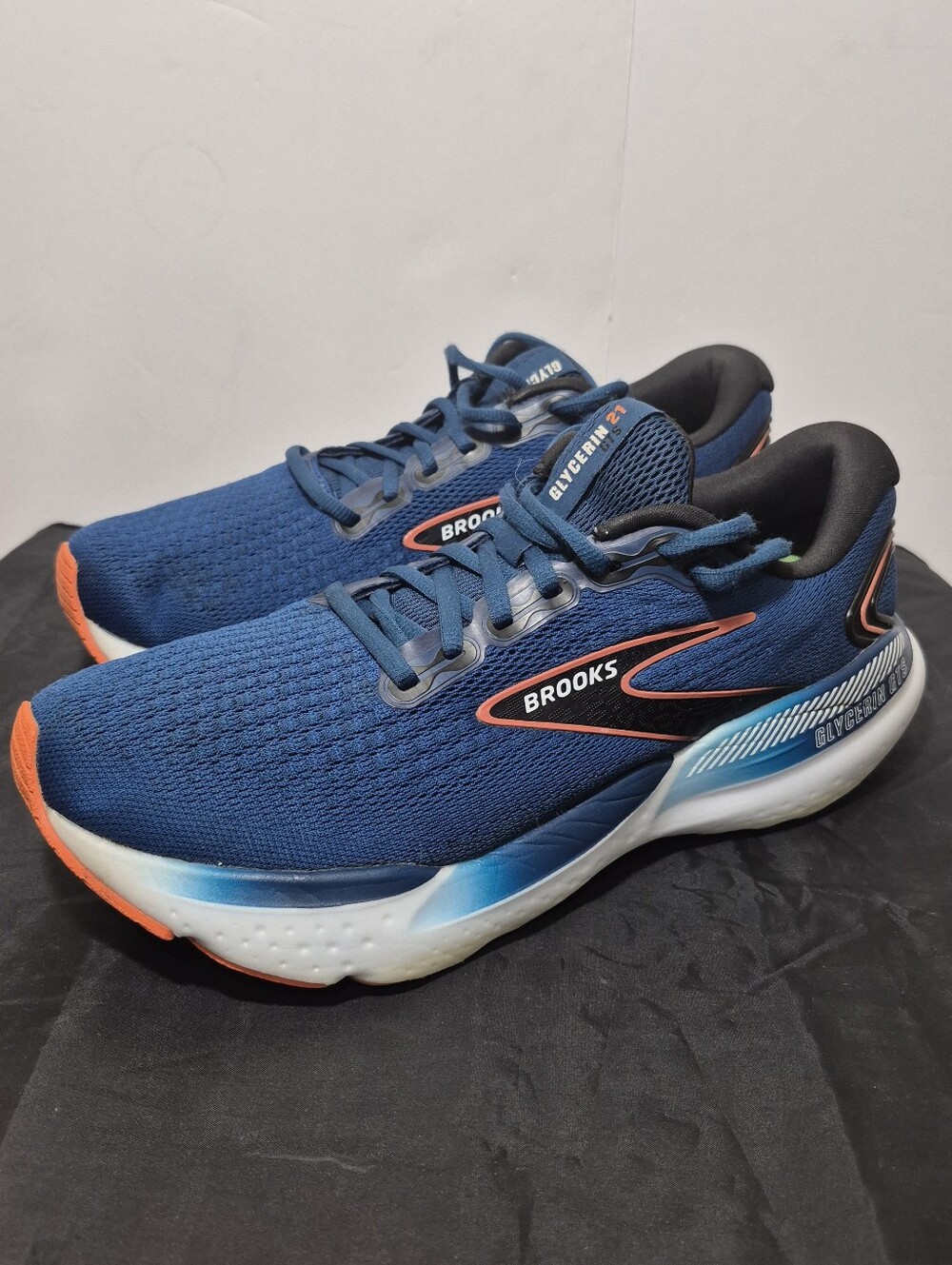 Brooks Glycerin GTS 21 Mens Size 9.5 Blue White Athletic Running Shoes Sneakers